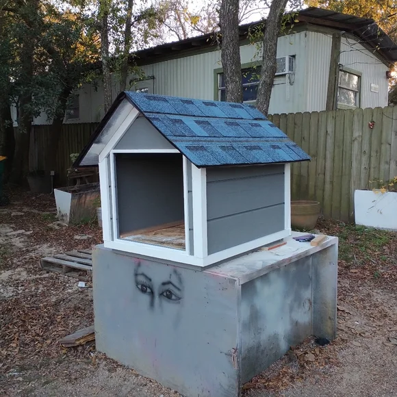 Custom dog house Gray color with white trim